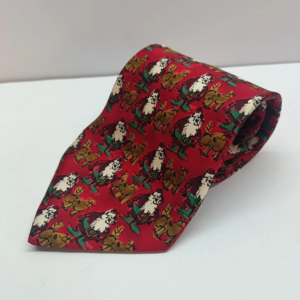 Jerry Garcia Silk Tie‎ Christmas Santa Reindeer Mens 1996 Grateful Dead Vtg 57in